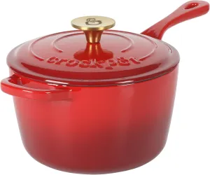 Crock-Pot 3 Qt European Enameled Cast Iron Sauce Pan W/Lid - Gradient Red