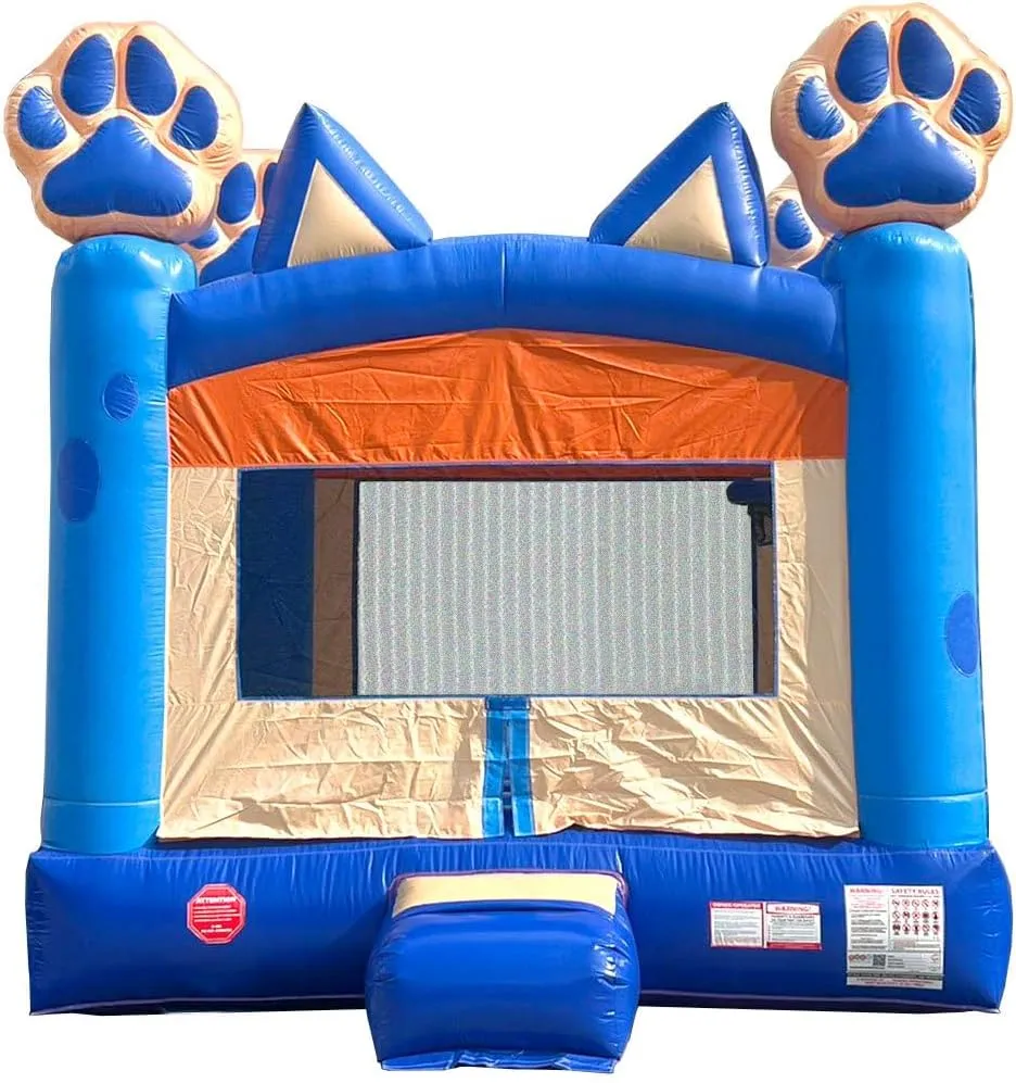 Crossover Inflatable Bounce House, Blue Puppy Dog, 13 x 12 x 14.5 Foot, Outdoor Playhouse for Kids Outdoor Commercial Bouncer Castle with Basketball Hoop, Blower, Stakes, & Storage Bag