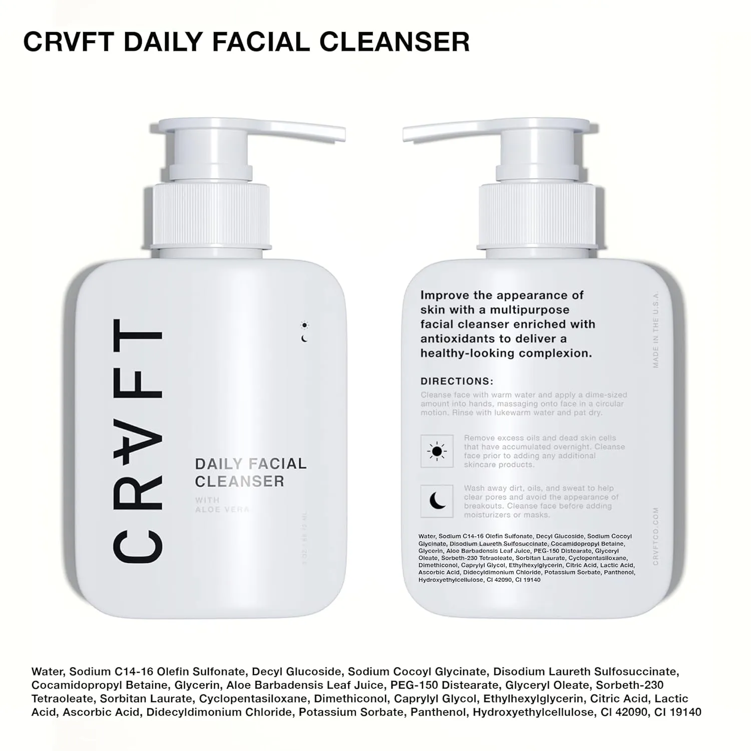 CRVFT 2-Step Men’s Facial Care Kit | Aloe Vera Face Wash 3oz | Hyaluronic Moisturizer 1oz | 2 Piece Complete Daily Face Care Routine | Look   Feel Your Best [Scented]