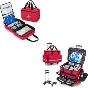 CURMIO Rolling Medical Bag with Wheels, First Aid Kits Case with Removable Dividers, Empty Emergency Trauma Kit Organizer bag for Hiking, Camping, Car, Travel, Home and Outdoor, Bag Only