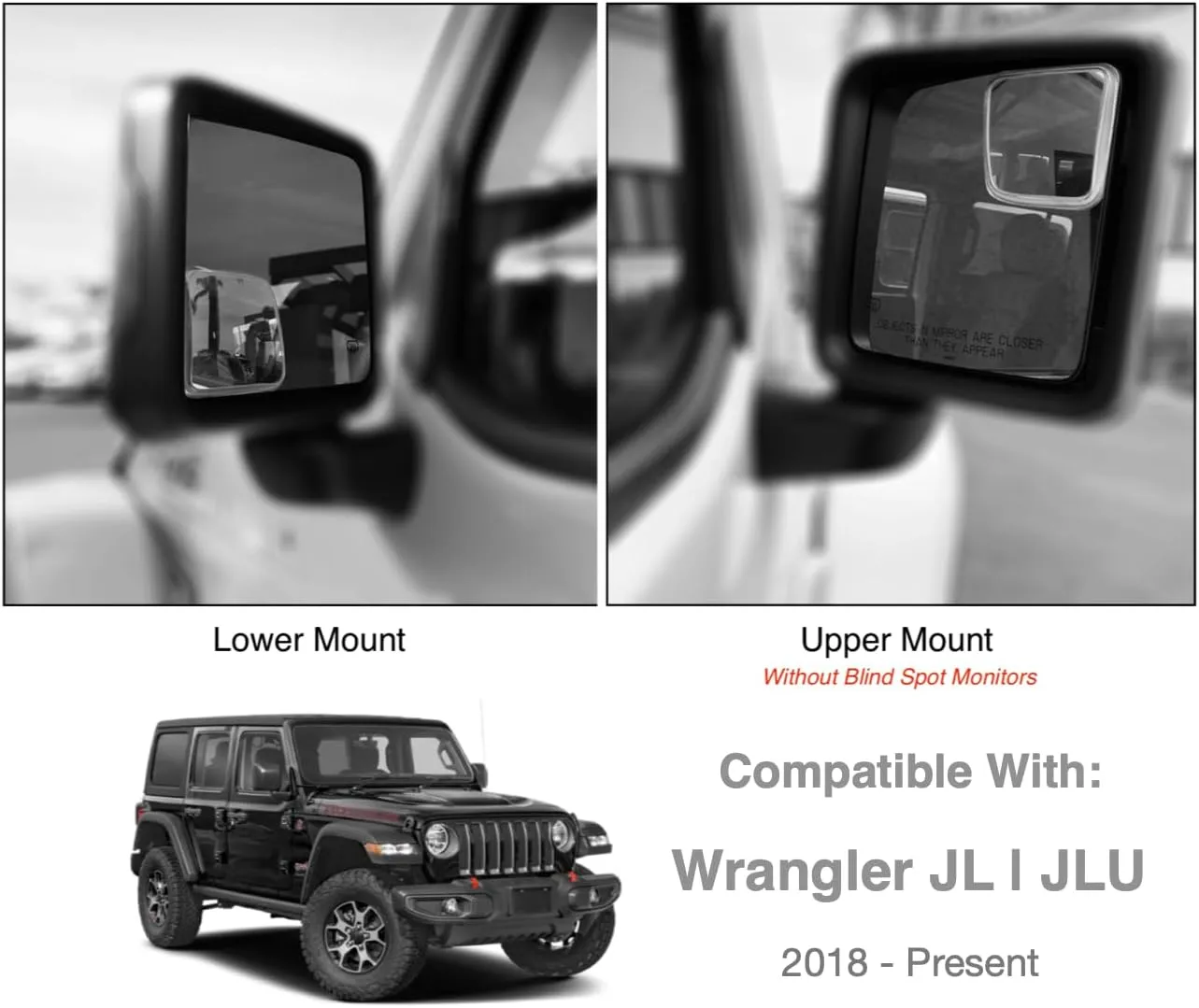 Custom Blind Spot Mirrors- Compatible with 2018-Present Jeep Wrangler | blind spot mirrors compatible with Jeep Wrangler JL 2018- Present | 2 Piece Set- (Left & Right)