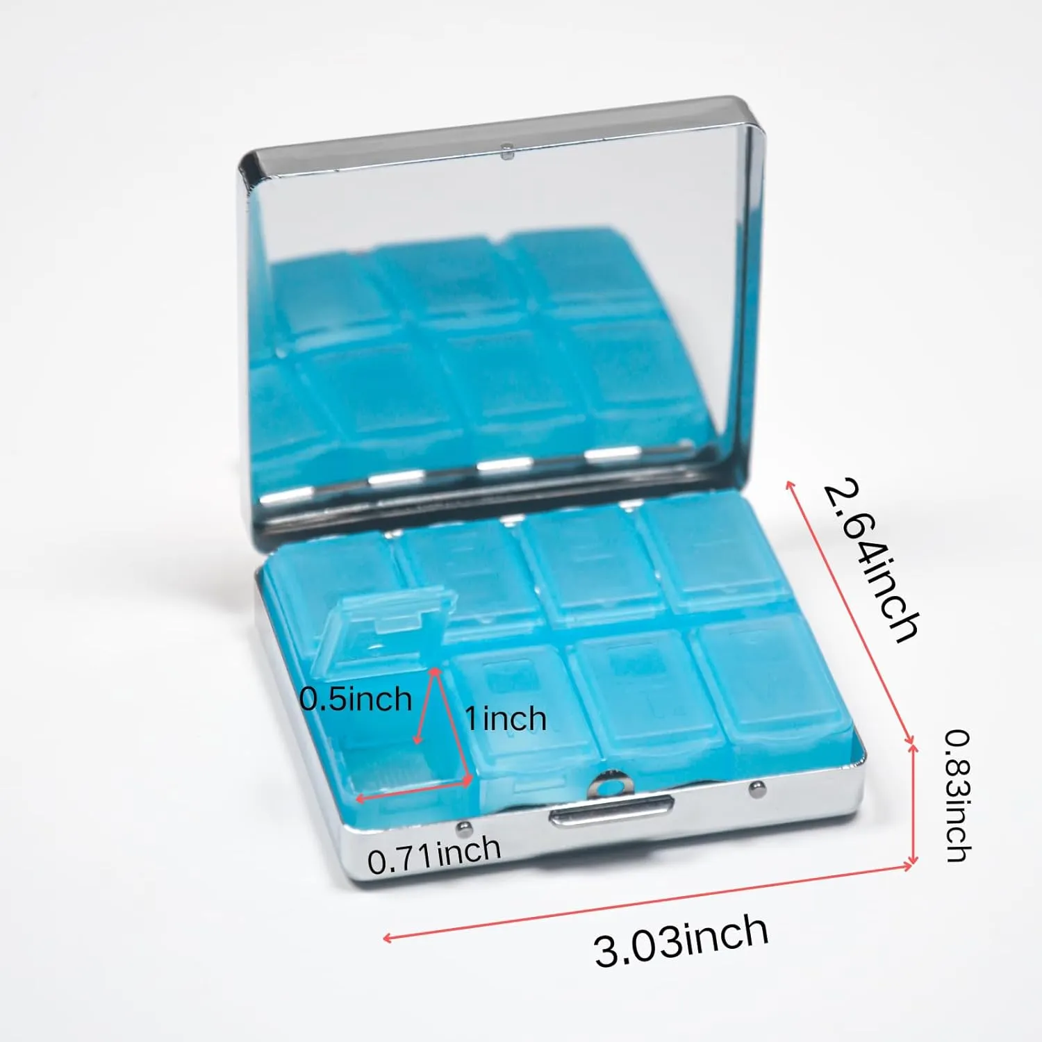 Cute and Portable Metal Pill Organizer – 8 Compartments, Elegant Chrome Finish, Ideal for Travel and Daily Use (Astronaut Riding Dinosaur)