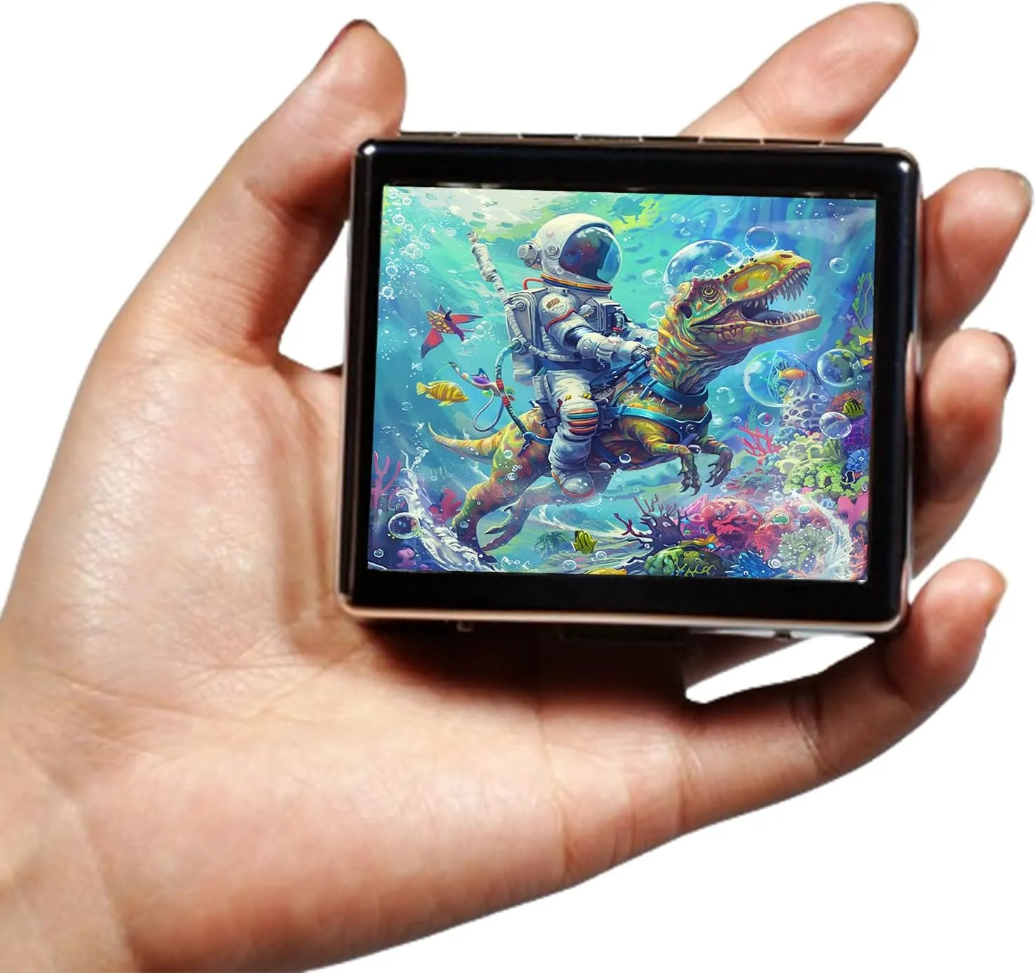 Cute and Portable Metal Pill Organizer – 8 Compartments, Elegant Chrome Finish, Ideal for Travel and Daily Use (Astronaut Riding Dinosaur)