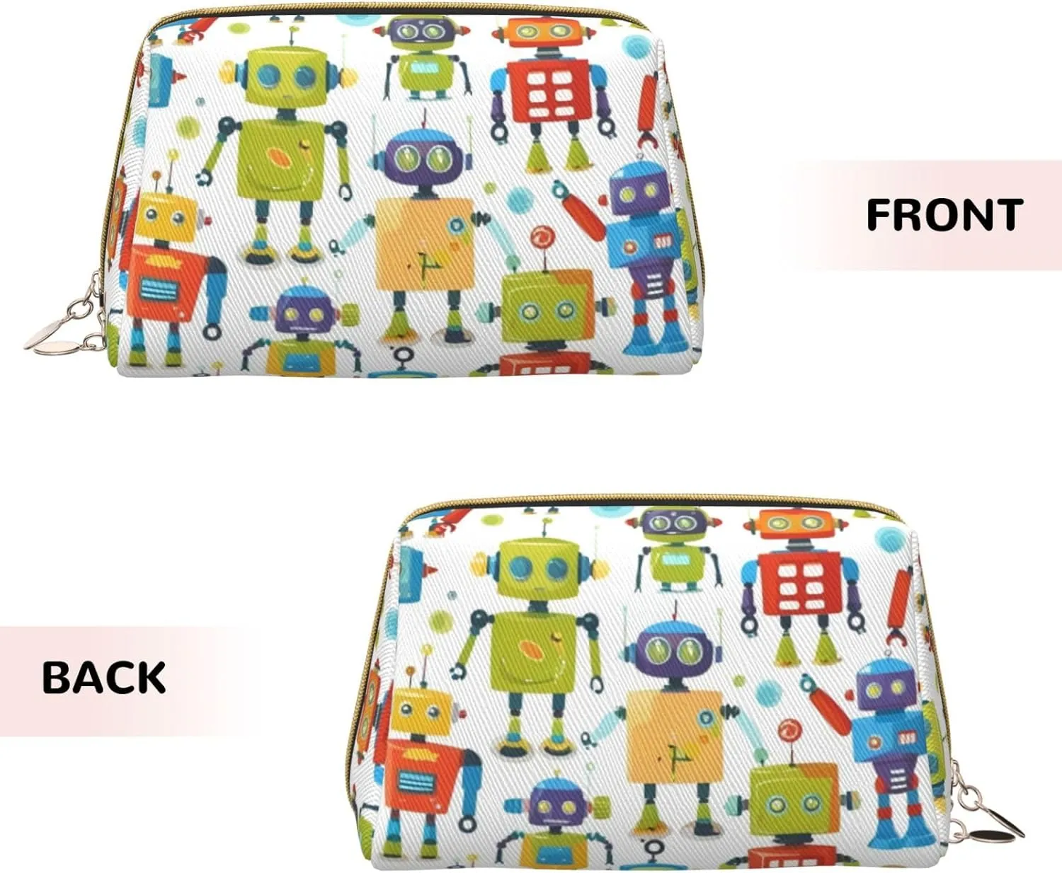 Cute Cartoon Robots Toiletry Pouch, Travel-Friendly Makeup Organizer For Makeup Brushes, Lipsticks