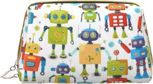 Cute Cartoon Robots Toiletry Pouch, Travel-Friendly Makeup Organizer For Makeup Brushes, Lipsticks