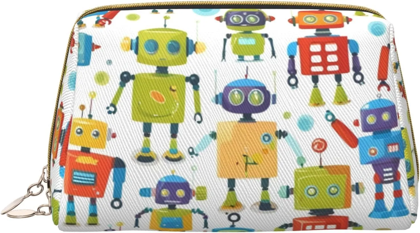 Cute Cartoon Robots Toiletry Pouch, Travel-Friendly Makeup Organizer For Makeup Brushes, Lipsticks
