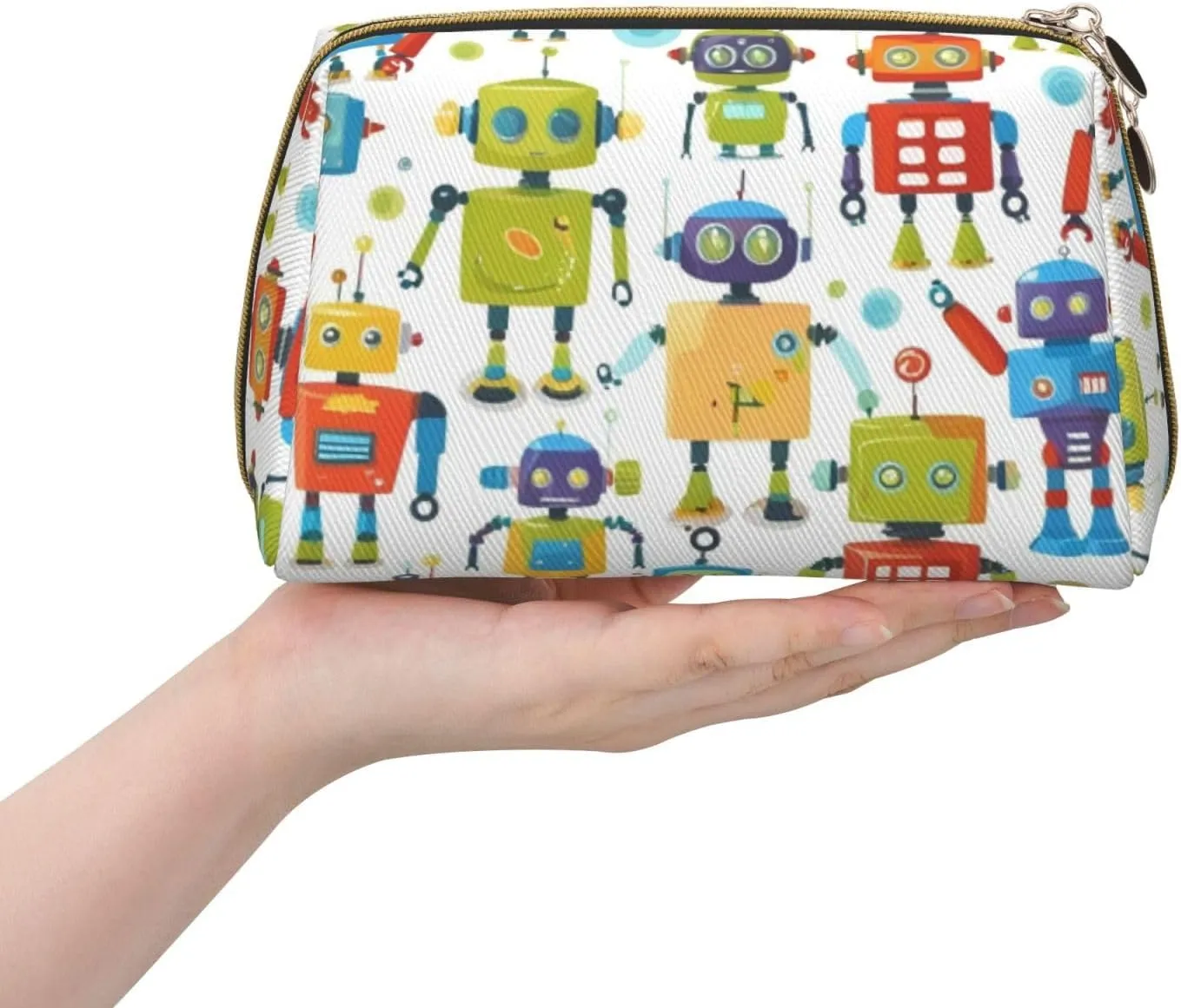 Cute Cartoon Robots Toiletry Pouch, Travel-Friendly Makeup Organizer For Makeup Brushes, Lipsticks