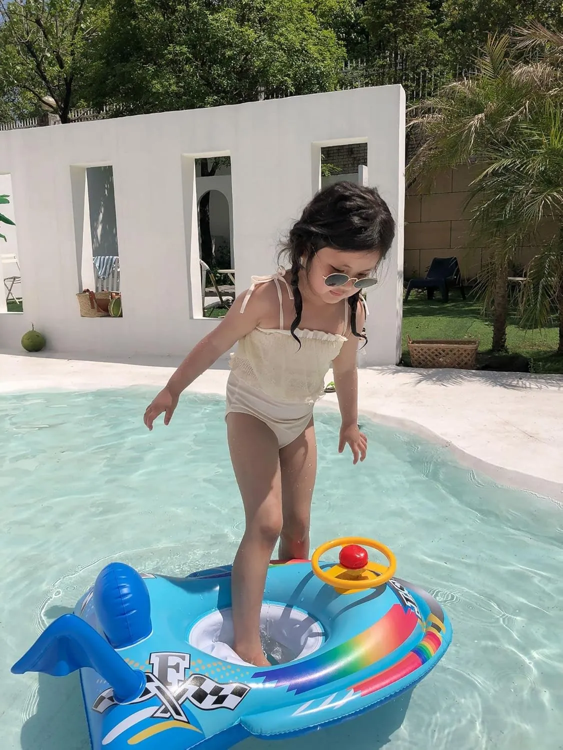 Cute Child Kids Inflatable Pool Float PVC Summer Swim Float Air Bed Lake Boat Swimming Floats with 2 Handles Surfing Raft Bodyboard Floating Mattress Seat Swim Ring for Girls Boys 1-5 Years
