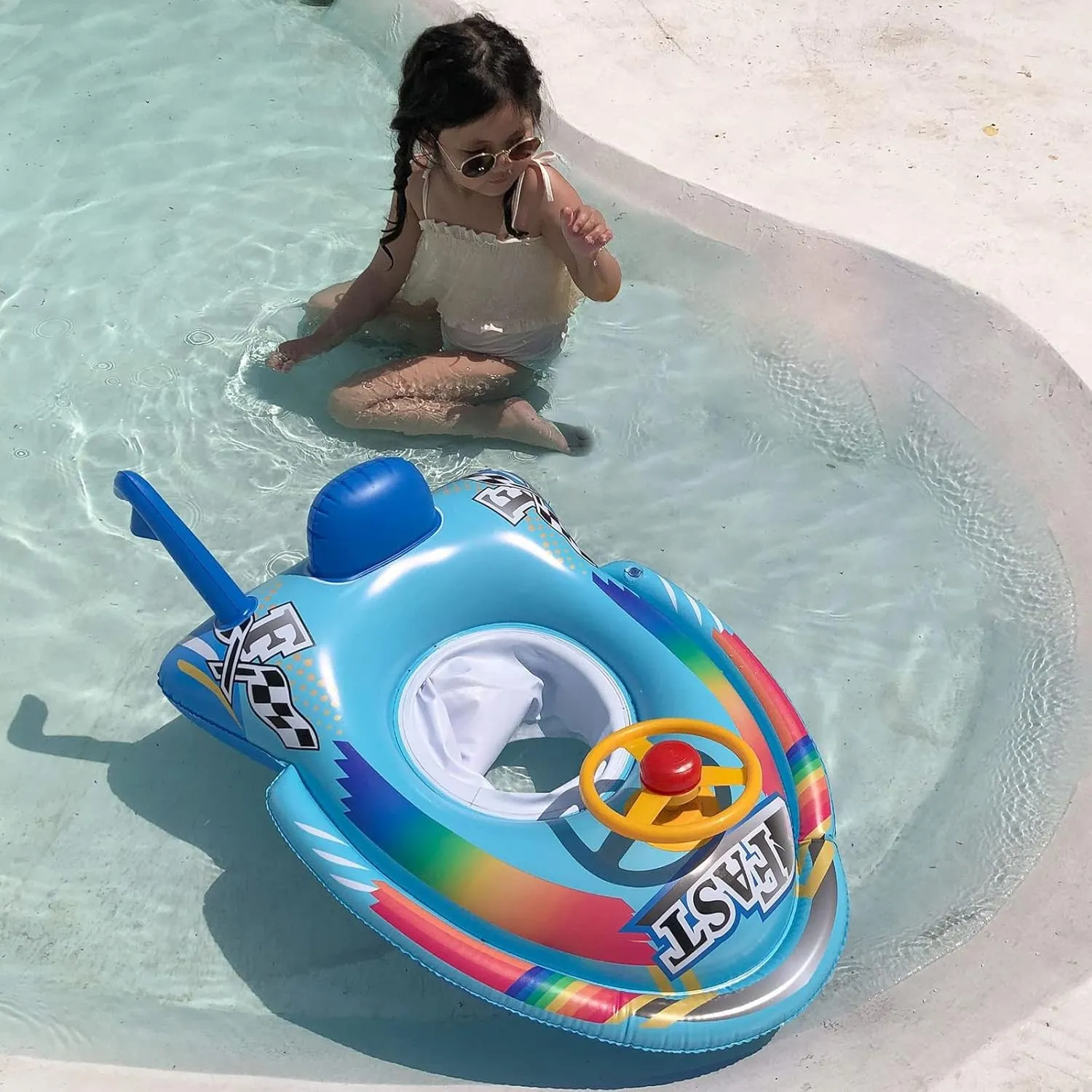 Cute Child Kids Inflatable Pool Float PVC Summer Swim Float Air Bed Lake Boat Swimming Floats with 2 Handles Surfing Raft Bodyboard Floating Mattress Seat Swim Ring for Girls Boys 1-5 Years