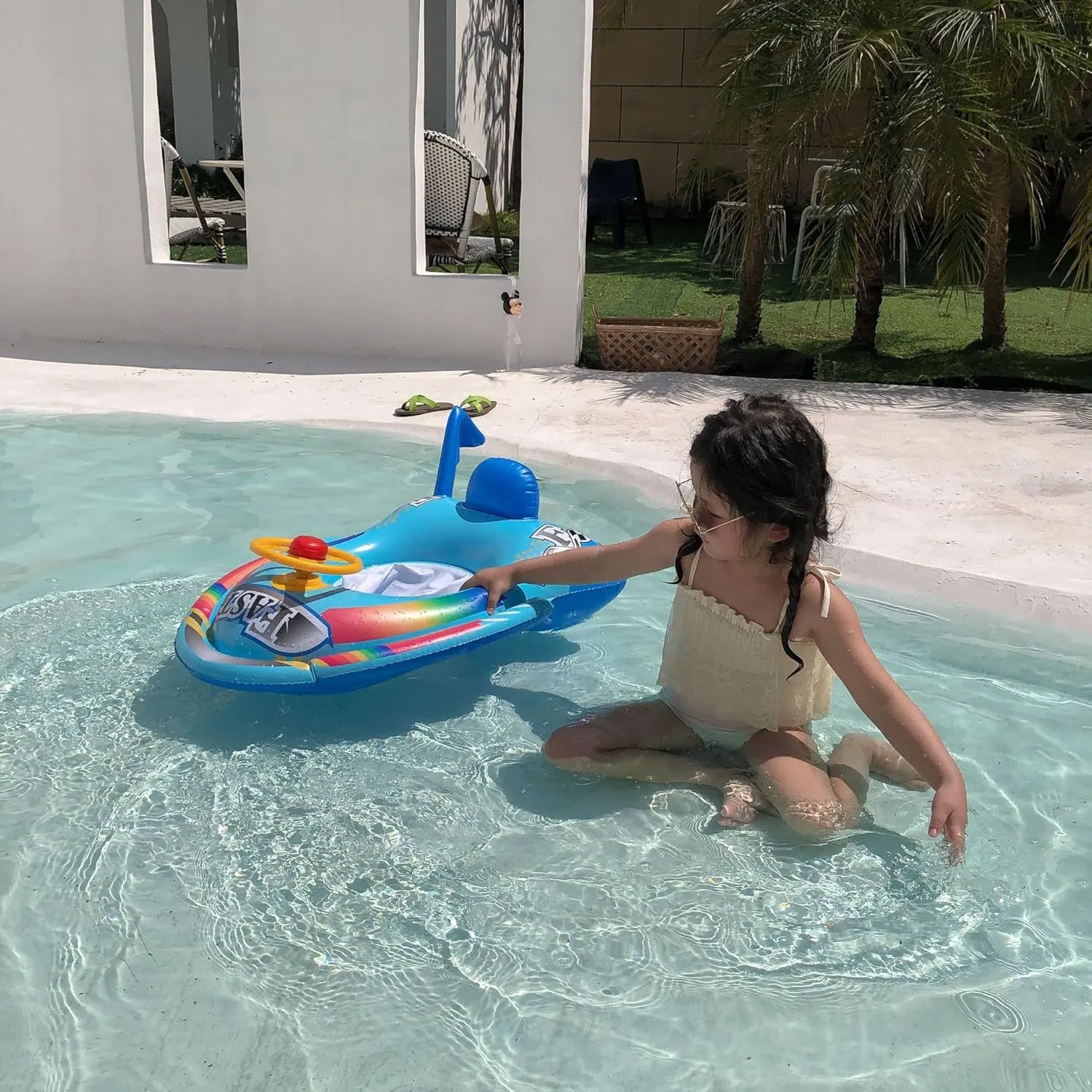 Cute Child Kids Inflatable Pool Float PVC Summer Swim Float Air Bed Lake Boat Swimming Floats with 2 Handles Surfing Raft Bodyboard Floating Mattress Seat Swim Ring for Girls Boys 1-5 Years