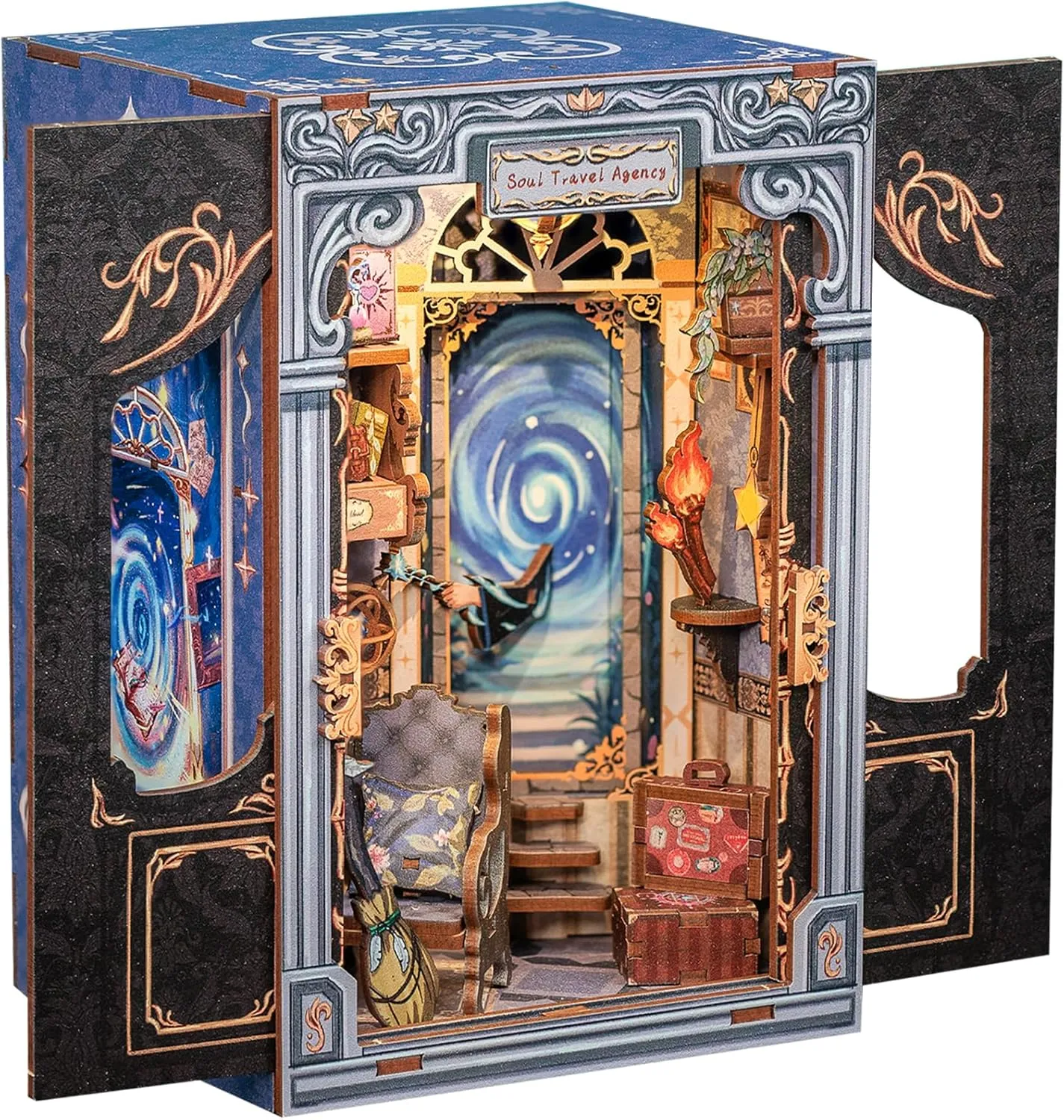 Cutefun Book Nook Kit, DIY Miniature House Kit for Beginners, Book Nook Kits for Adults, Wooden Dollhouse for Bookshelf Decor, Gifts for Family & Friends (Soul Travel Agency)