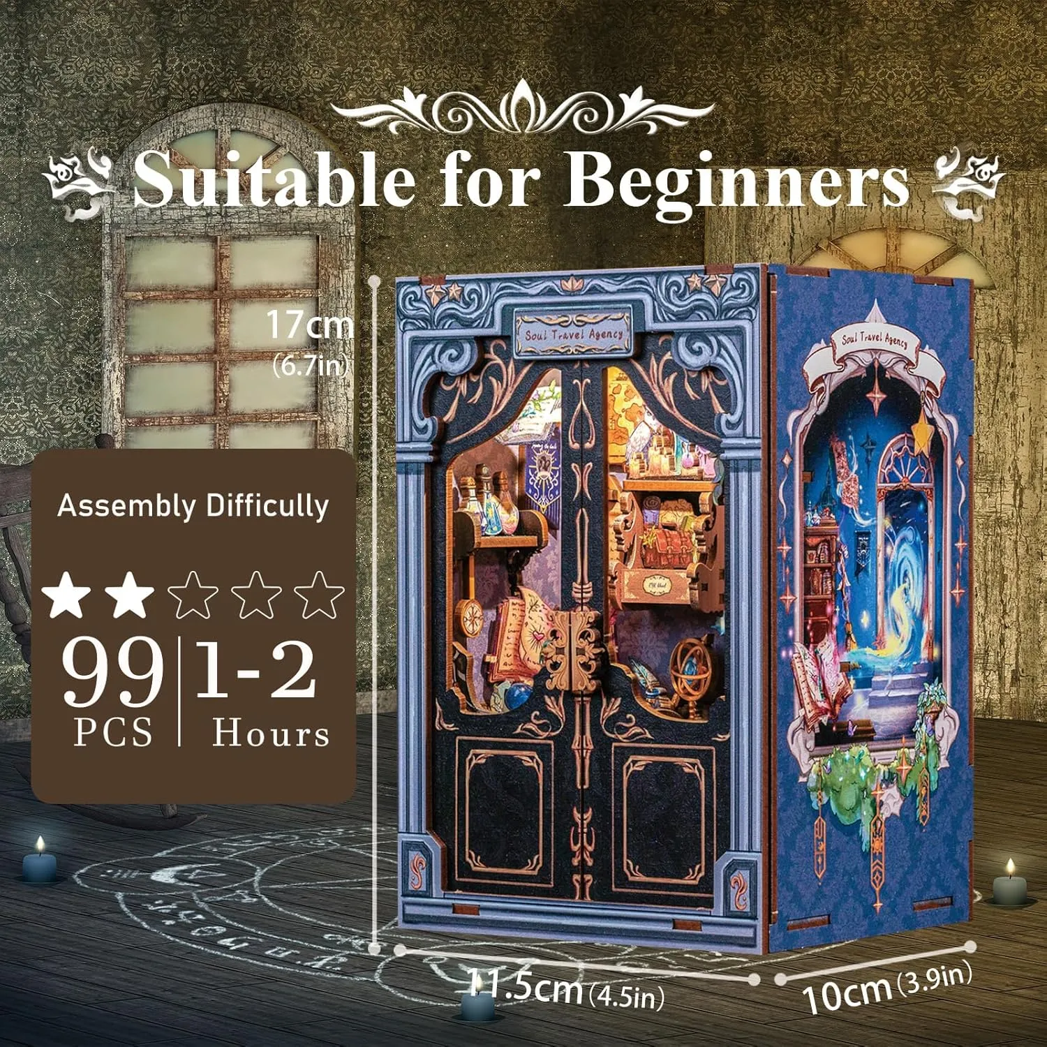 Cutefun Book Nook Kit, DIY Miniature House Kit for Beginners, Book Nook Kits for Adults, Wooden Dollhouse for Bookshelf Decor, Gifts for Family & Friends (Soul Travel Agency)