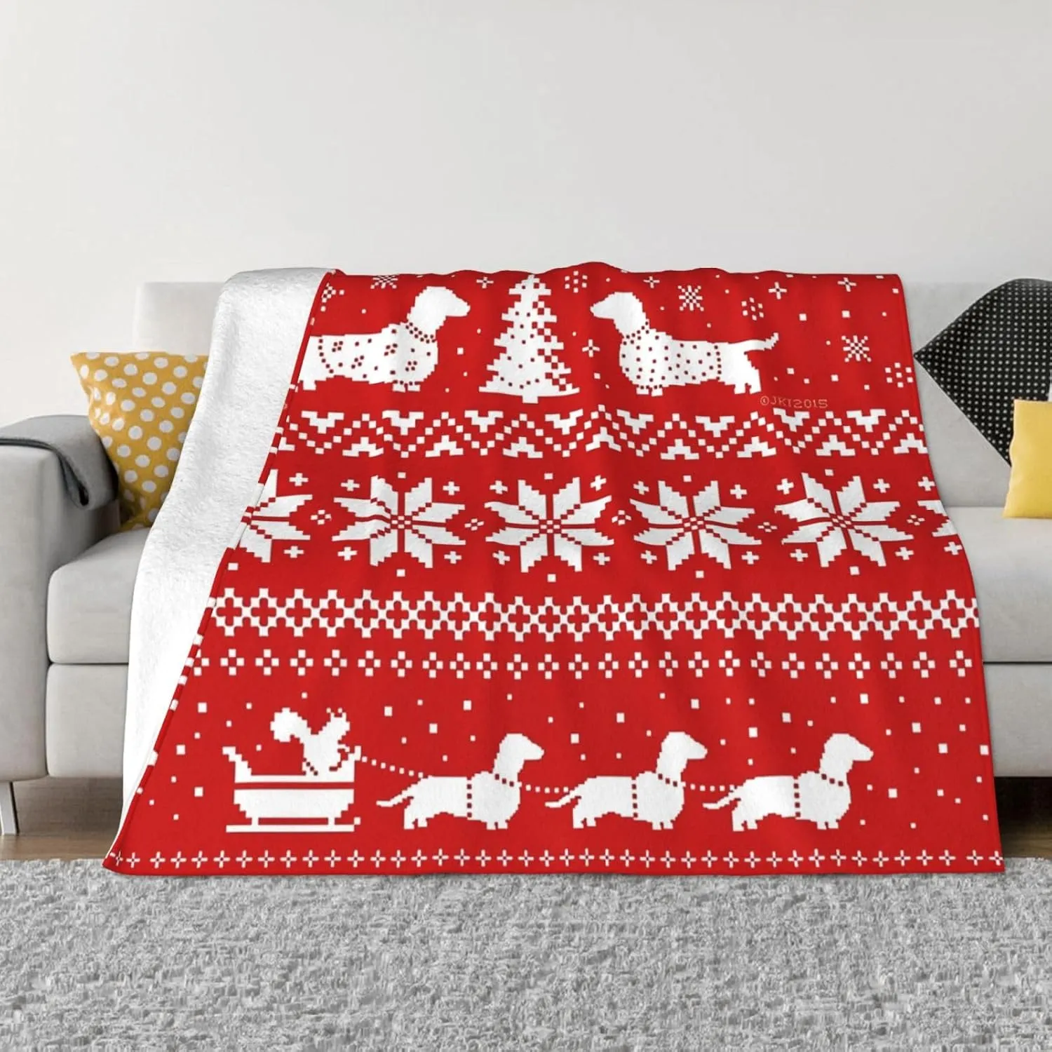 Dachshunds Christmas Sweater Pattern 60"X50" Flannel Blanket - 100% Soft Polyester, Lightweight and Warm, Suitable for Families, Camping, Travel