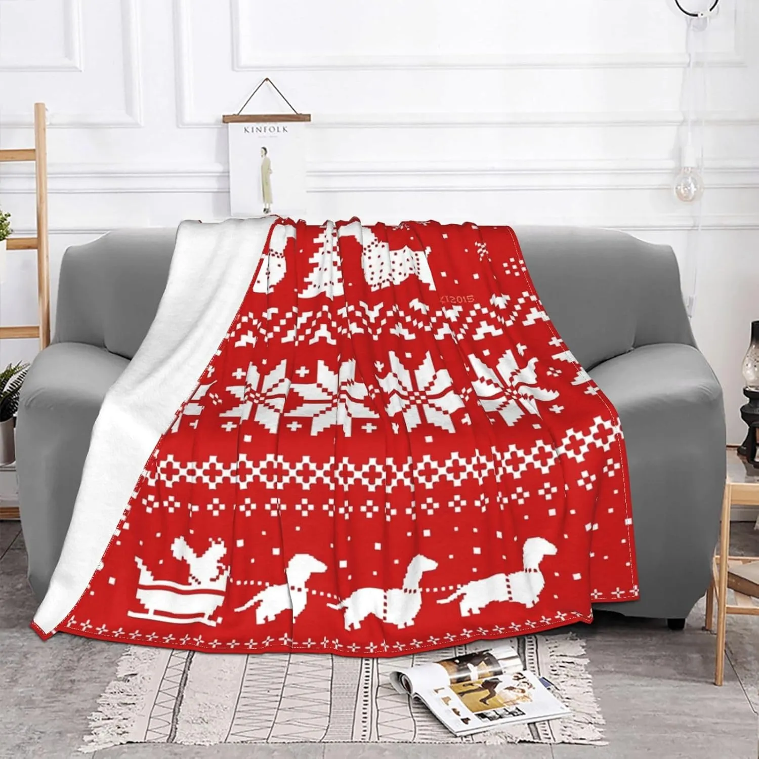 Dachshunds Christmas Sweater Pattern 60"X50" Flannel Blanket - 100% Soft Polyester, Lightweight and Warm, Suitable for Families, Camping, Travel