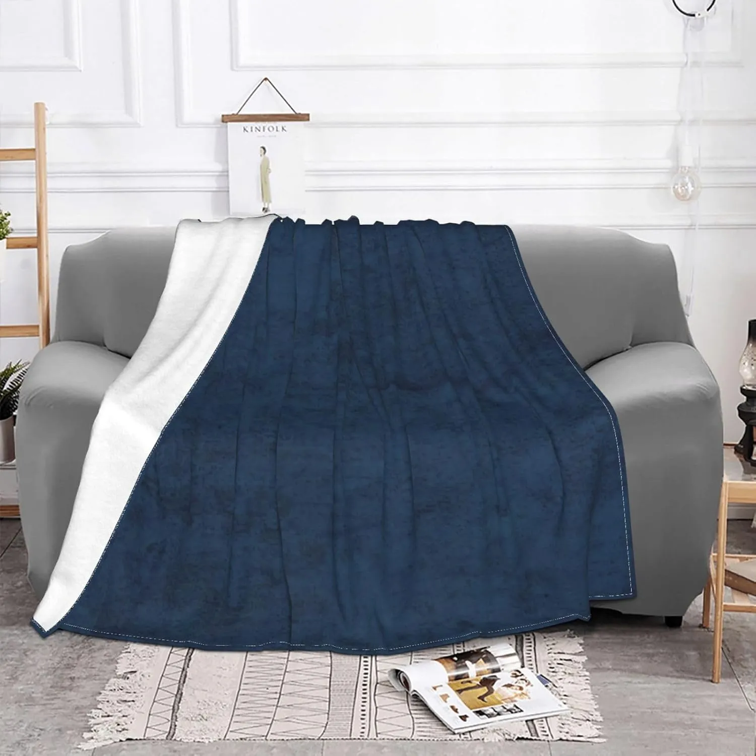 Dark Denim Jeans 60"X50" Flannel Blanket - 100% Soft Polyester, Lightweight and Warm, Suitable for Families, Camping, Travel
