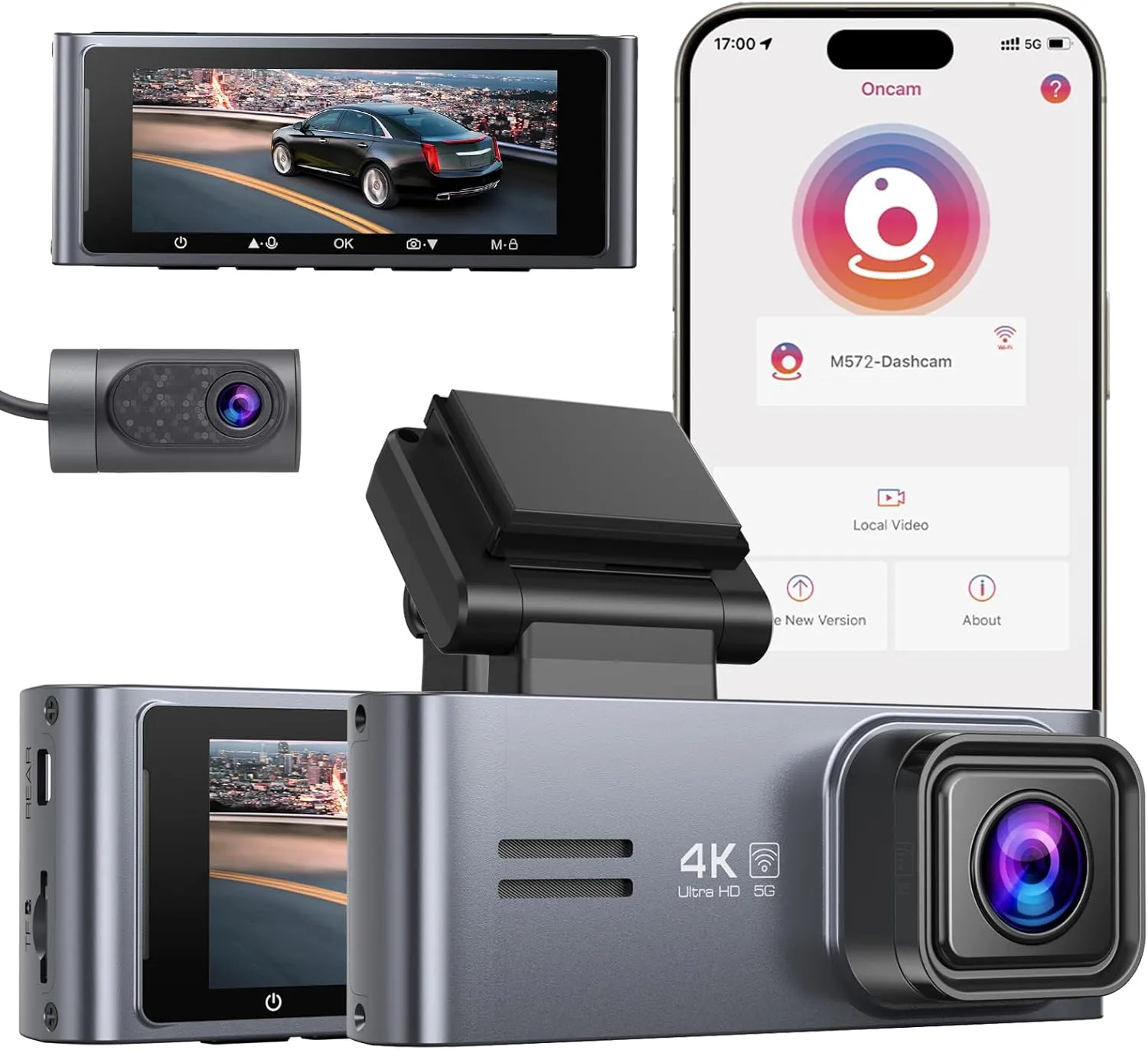 Dash Cam Front and Rear - Sarmert 2025 Upgraded 4K/1080P Dash Camera for Cars, 3.18" Screen Dual Dash Cam with 5G WiFi 2160P Night Vision 24H Parking Mode 170°Wide G-Sensor Loop Recording USB C Port