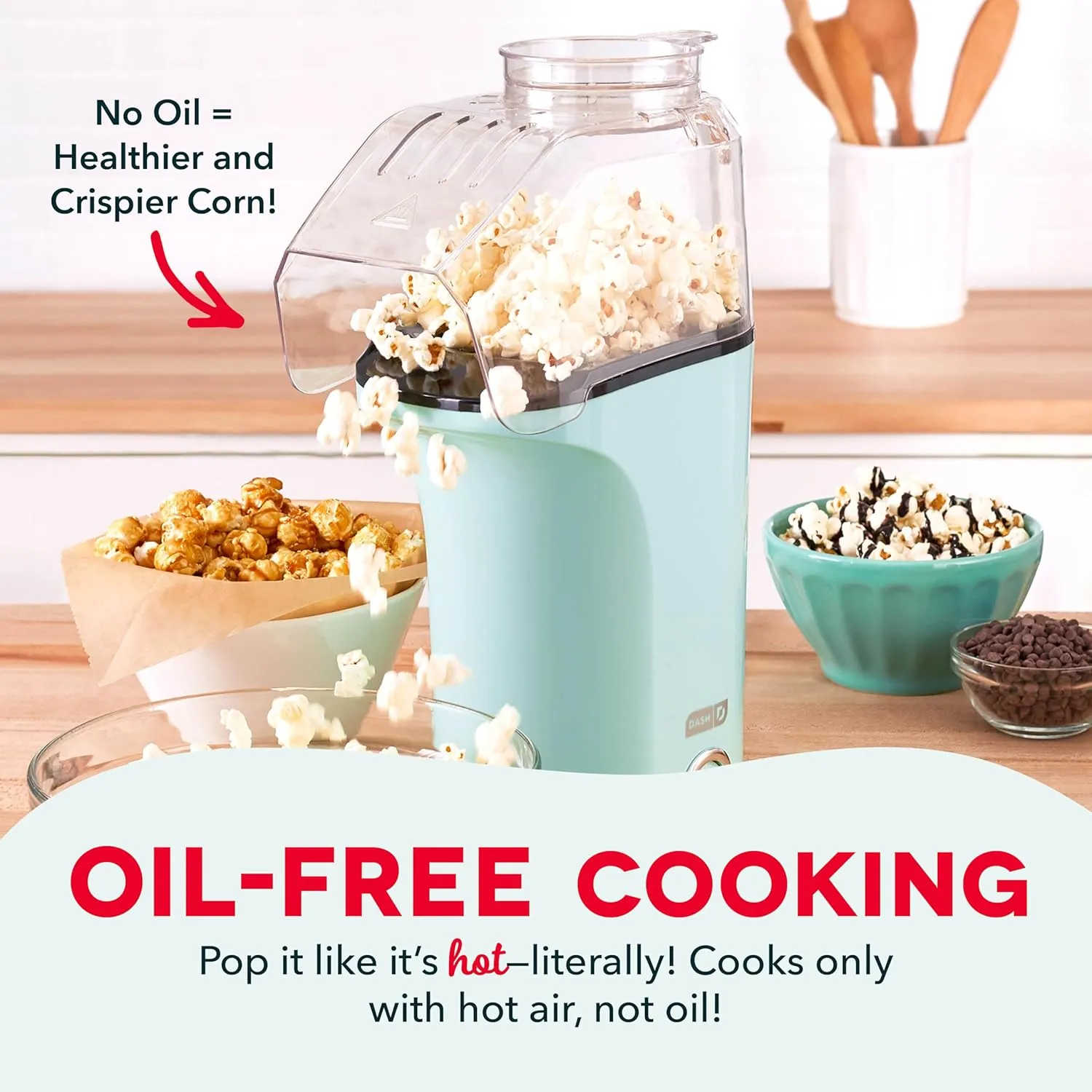DASH Hot Air Popcorn Popper Maker with Measuring Cup to Portion Popping Corn Kernels   Melt Butter, 16 Cups - Aqua