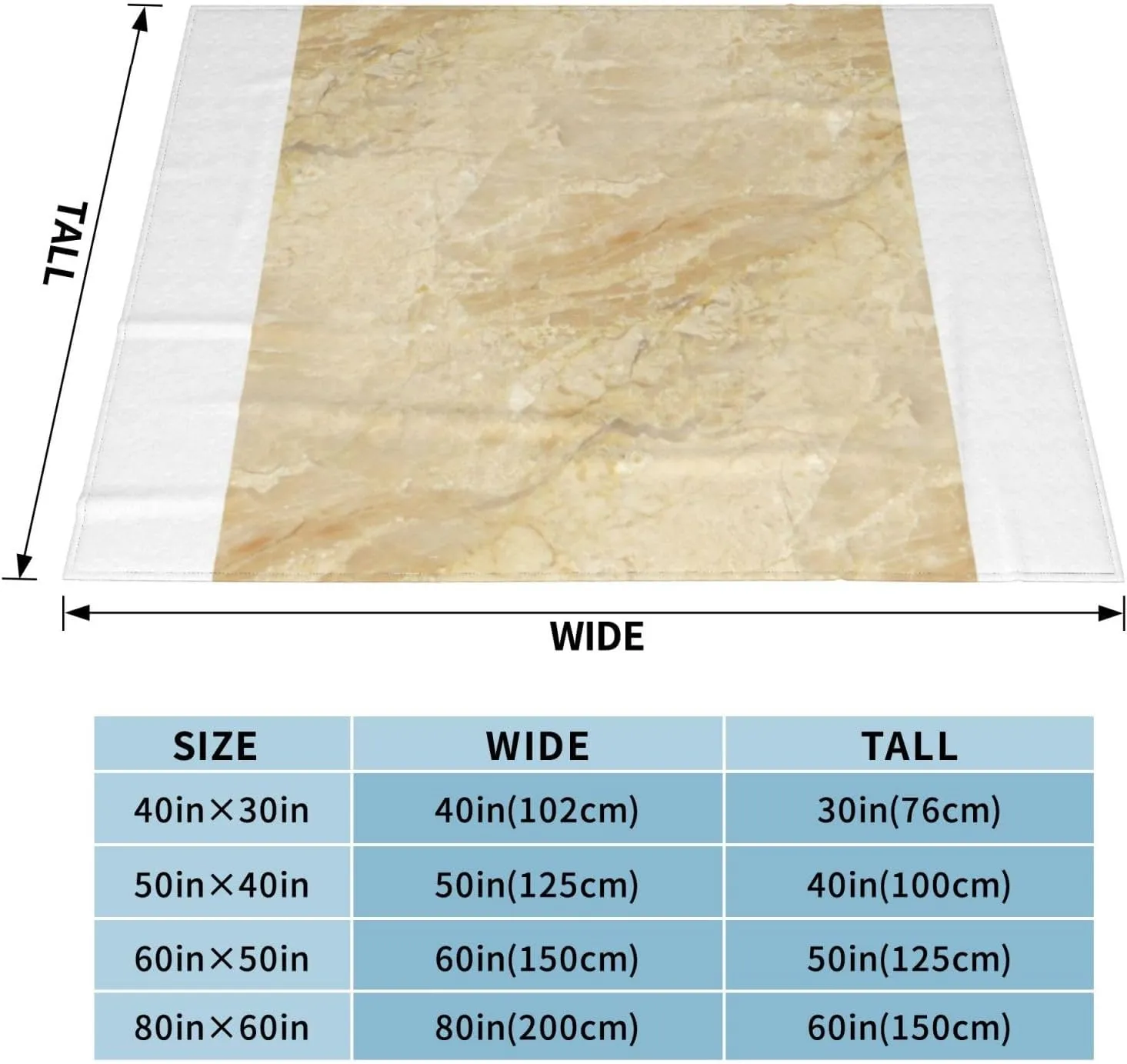 Decorator Beige Granite Stone Look Light 60"X50" Flannel Blanket - 100% Soft Polyester, Lightweight and Warm, Suitable for Families, Camping, Travel