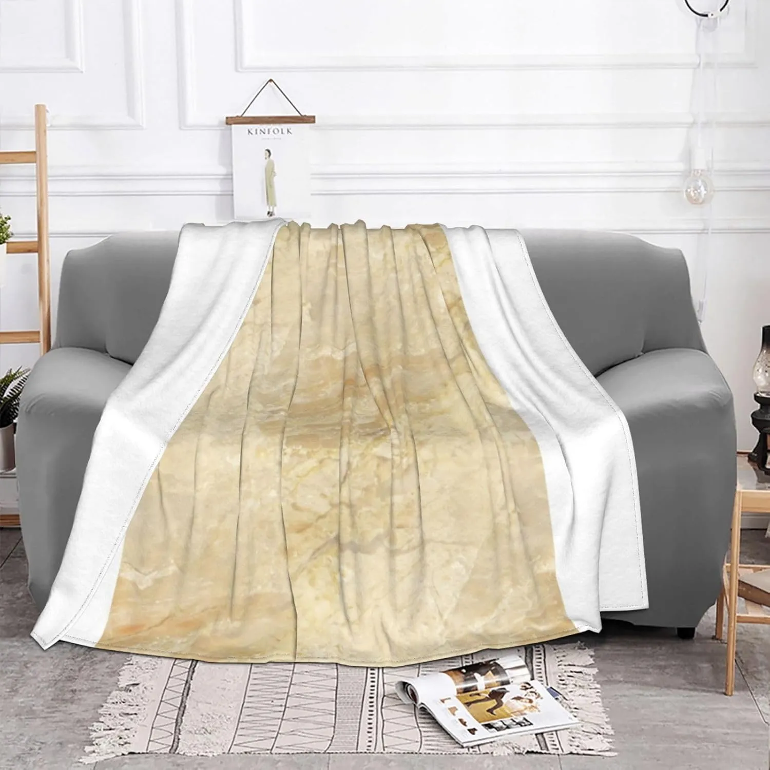 Decorator Beige Granite Stone Look Light 60"X50" Flannel Blanket - 100% Soft Polyester, Lightweight and Warm, Suitable for Families, Camping, Travel