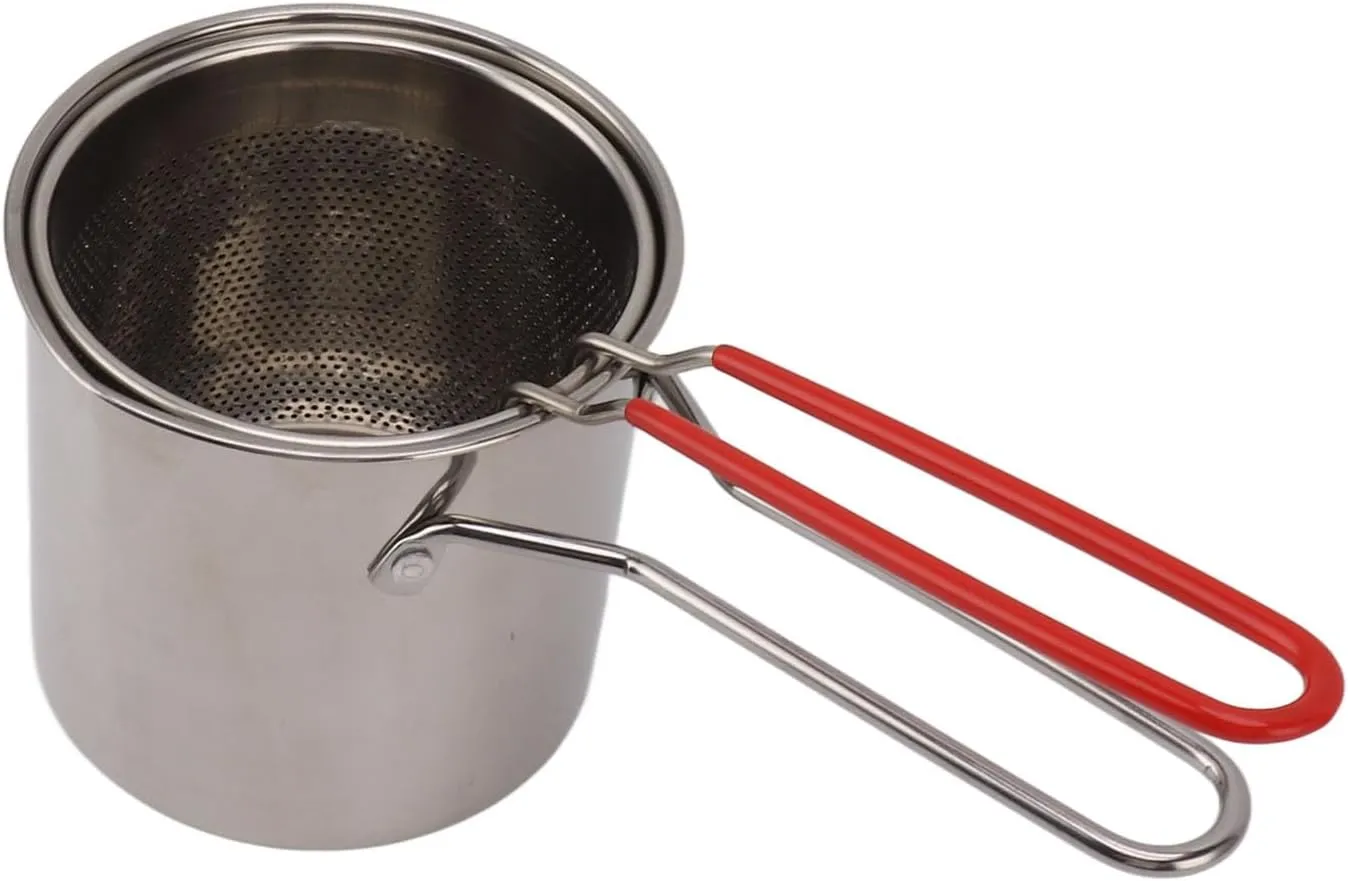 Deep Fryer Pot, Portable Mini Metal Fryer Pan, Oil Saving with Long Handle Stainless Steel Deep Fryer Set Cookware for Kitchen French Fries, Chicken (3 Piece Set with