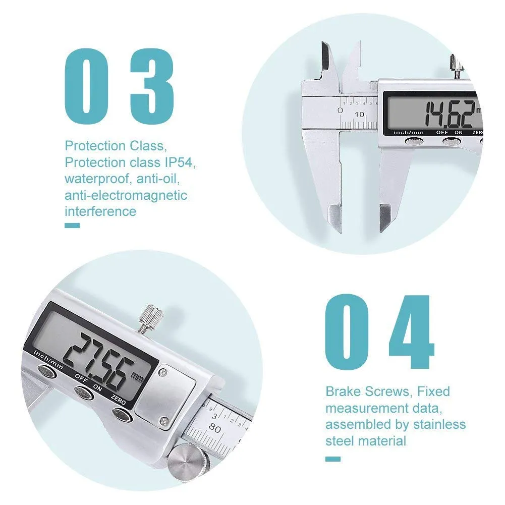 Digital Caliper Measuring Tool, Stainless Steel Vernier Caliper Digital Micrometer with Large LCD Screen, 6 Inch Caliper Tool for DIY/Household, Auto-Off Feature, Inch and Millimeter Conversion