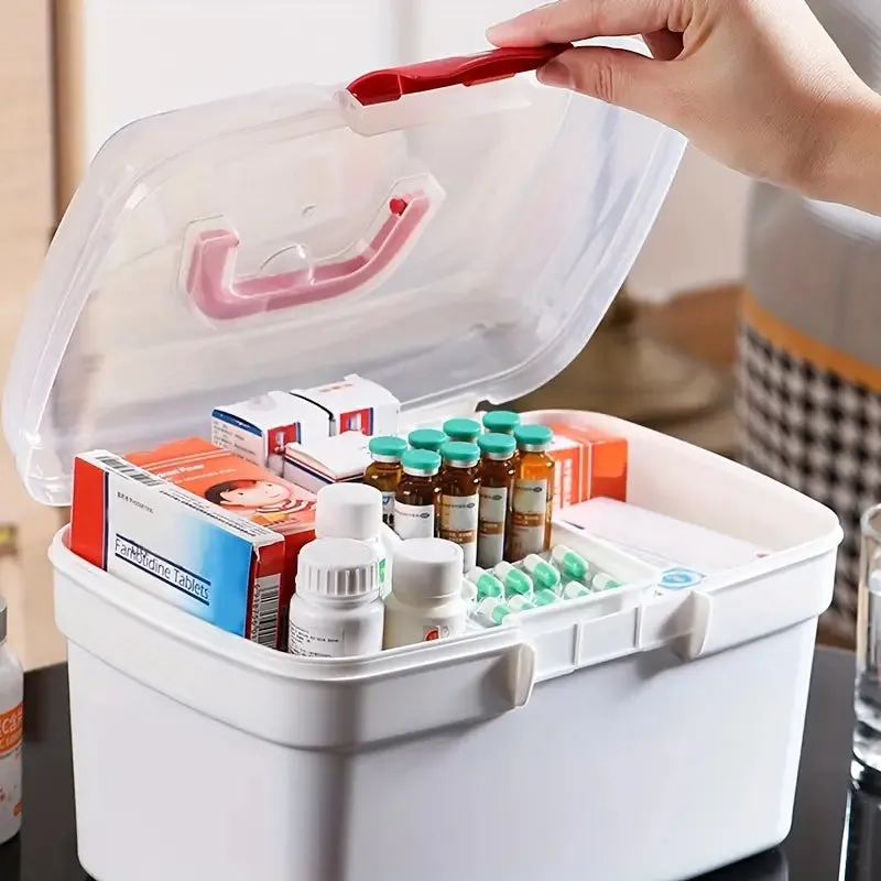 Dispensary Medicine Box, Portable Multipurpose Family First Aid Kit Box, Medical Storage Organizer Bins Container, Double Layer Drug Case, Dormitory Baby Medicine Storage Box