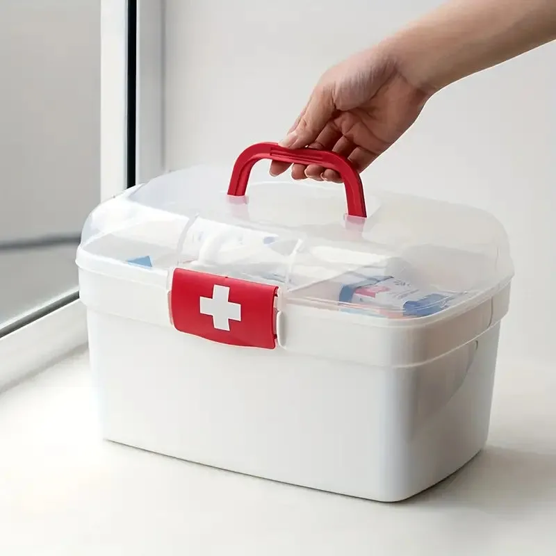 Dispensary Medicine Box, Portable Multipurpose Family First Aid Kit Box, Medical Storage Organizer Bins Container, Double Layer Drug Case, Dormitory Baby Medicine Storage Box