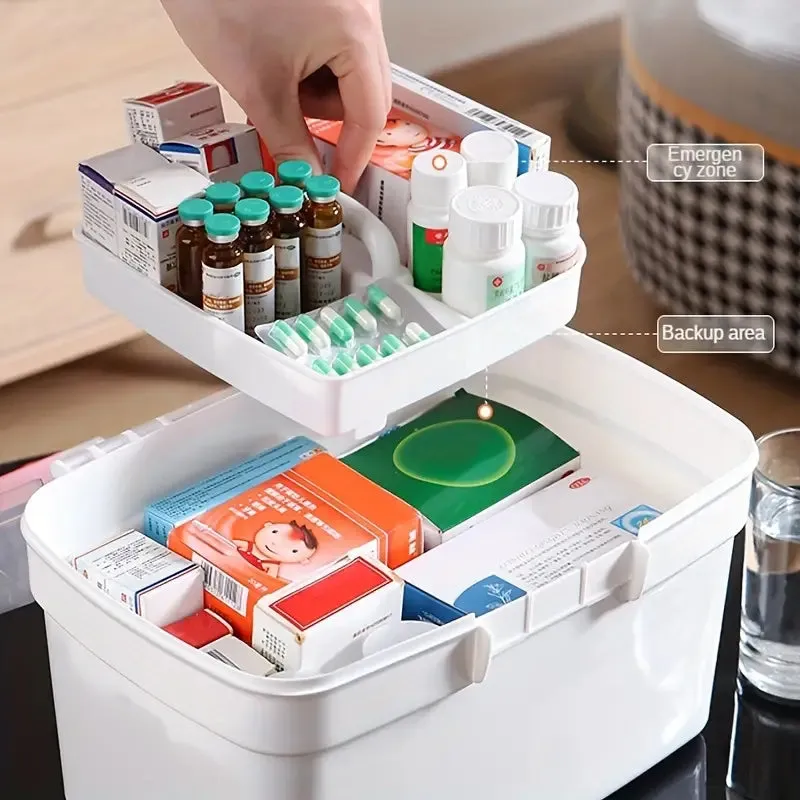 Dispensary Medicine Box, Portable Multipurpose Family First Aid Kit Box, Medical Storage Organizer Bins Container, Double Layer Drug Case, Dormitory Baby Medicine Storage Box