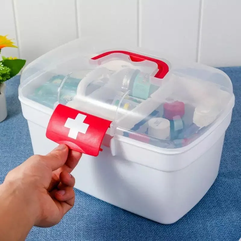 Dispensary Medicine Box, Portable Multipurpose Family First Aid Kit Box, Medical Storage Organizer Bins Container, Double Layer Drug Case, Dormitory Baby Medicine Storage Box
