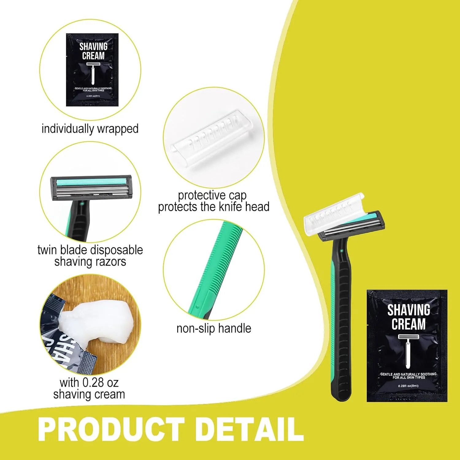 Disposable Razors in Bulk Razors and Shaving Cream Bulk,Shave Kit in Bulk Twin Blade Razors with Protective Cap for Hotel, Airbnb, Homeless, Shelter, Camping and Travel (40)