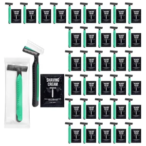 Disposable Razors in Bulk Razors and Shaving Cream Bulk,Shave Kit in Bulk Twin Blade Razors with Protective Cap for Hotel, Airbnb, Homeless, Shelter, Camping and Travel (40)