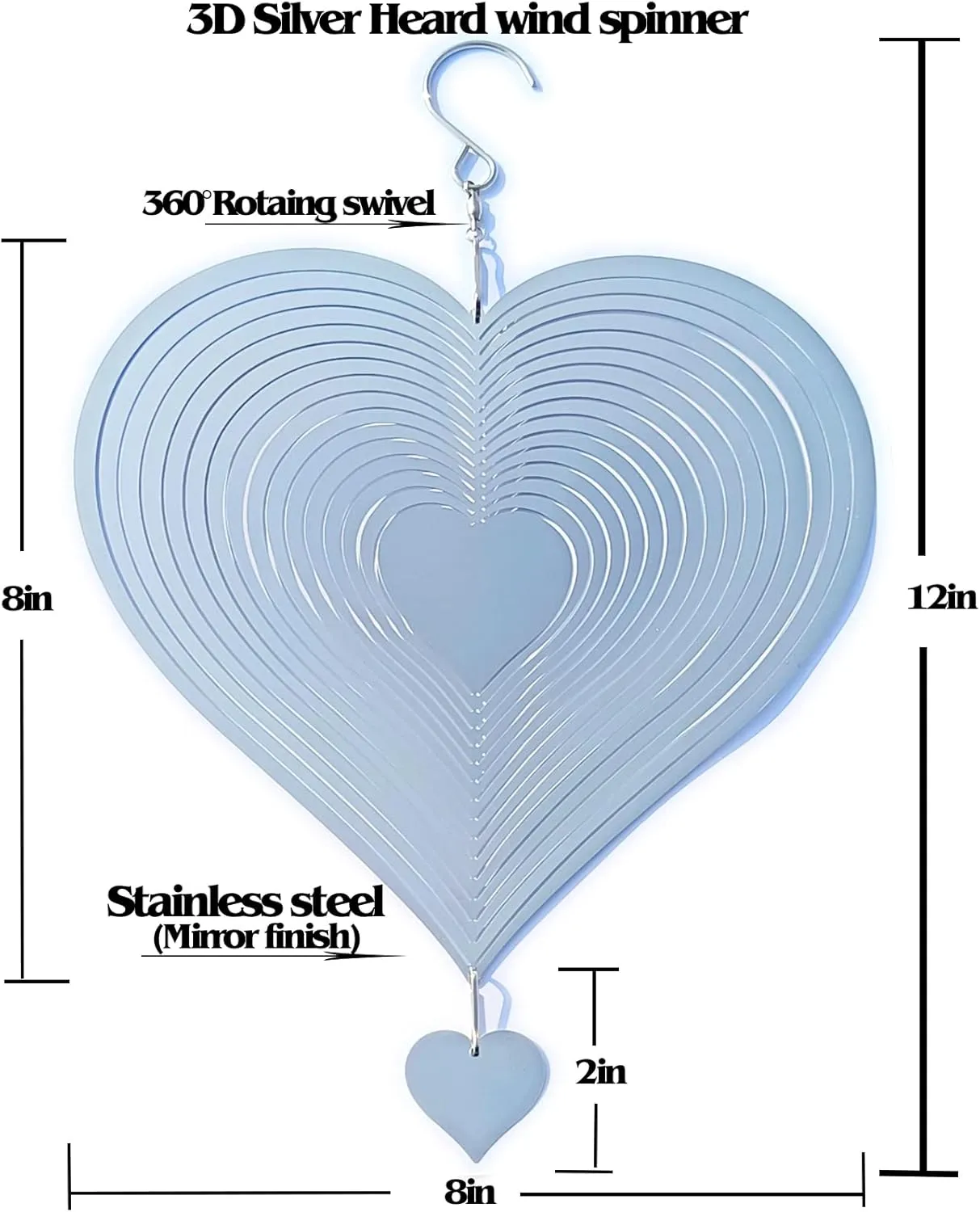 DJUAN Stainless Steel Reflective Wind Spinners Outdoor Garden Decor,Sparkly Wind Spinner Bird Devices Deterrent to Scare Birds Away from Yard Patio Farm,Metal Heart Wind Spinners Gifts for Mom, Women