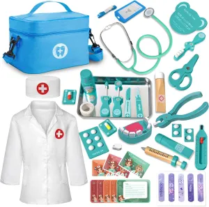 Doctor Kit for Toddlers 3-5, Wooden Kids Dentist Play Set, Doctor Play Set Pretend Play Toys for Toddlers , Realistic Wooden Medical Kit Role Play Set, Gifts for Boys Girls 3  Years