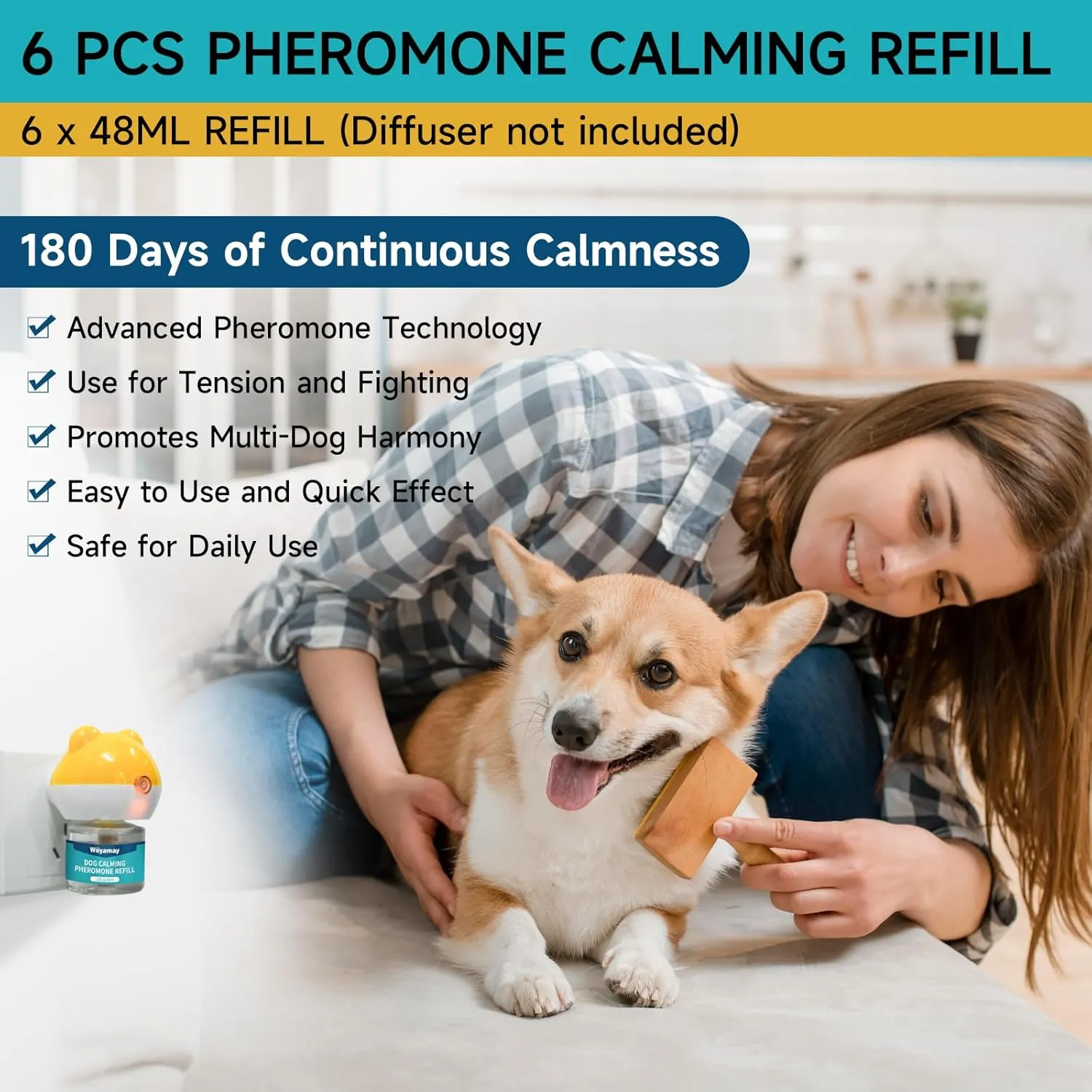 Dog Calming Diffuser Refills - 6 Pack Dog Pheromones Calming Diffuser for Dog Anxiety Relief, Dog Pheromone Diffuser, 180 Days Pheromone Diffuser to Calm Dogs, Fits All Common Diffuser Heads