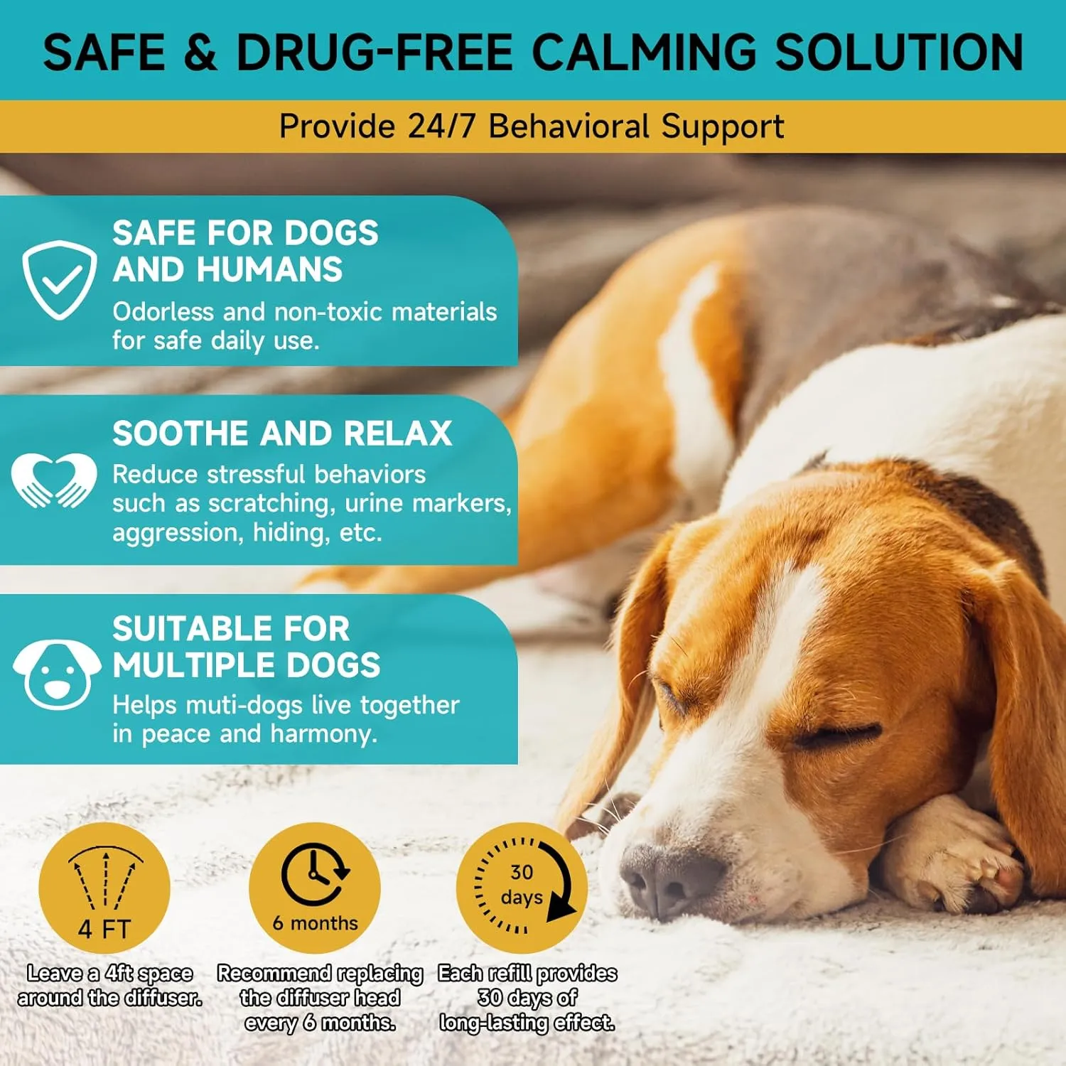 Dog Calming Diffuser Refills - 6 Pack Dog Pheromones Calming Diffuser for Dog Anxiety Relief, Dog Pheromone Diffuser, 180 Days Pheromone Diffuser to Calm Dogs, Fits All Common Diffuser Heads