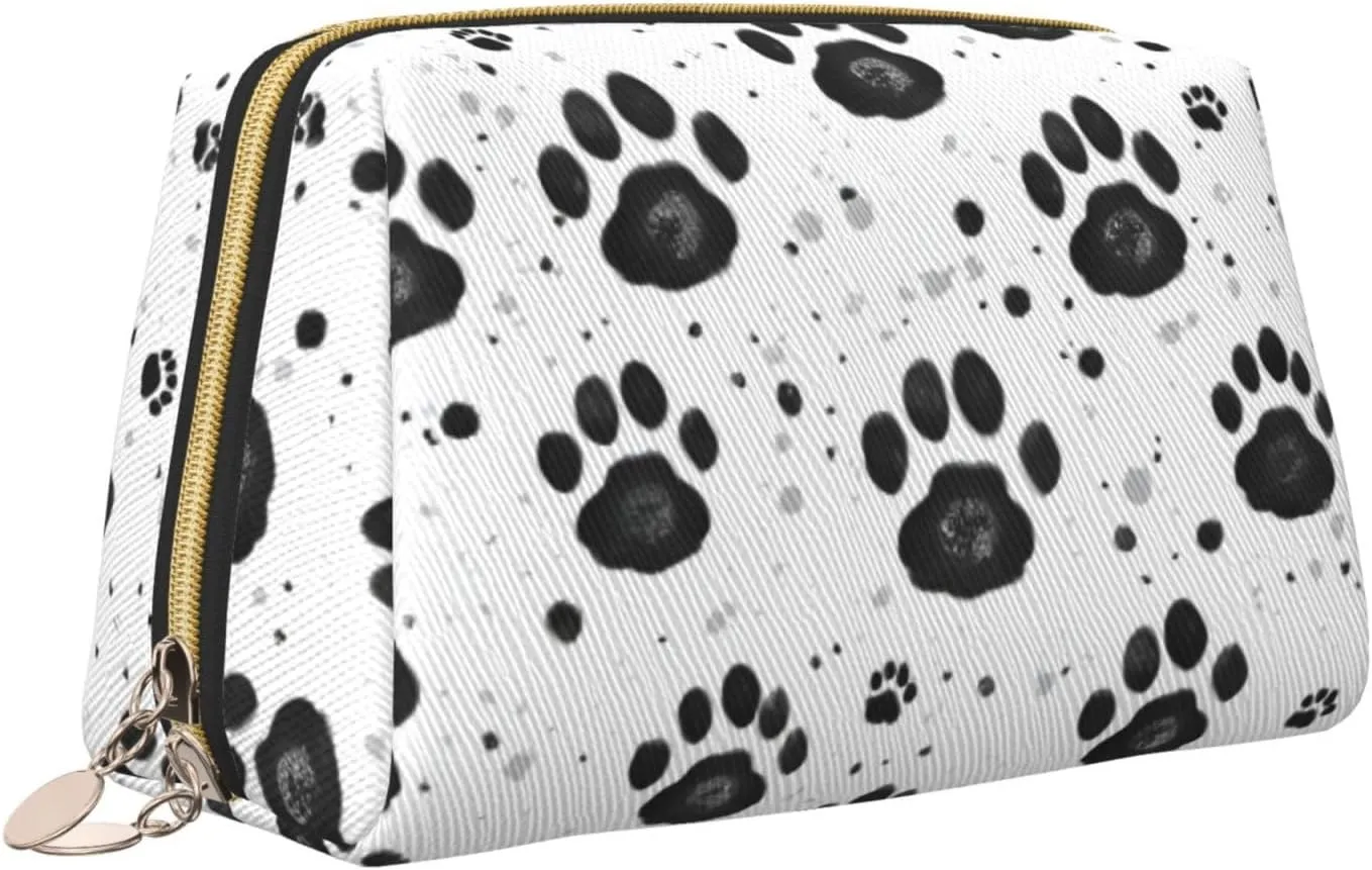 Dog Paw Pattern Toiletry Pouch, Travel-Friendly Makeup Organizer For Makeup Brushes, Lipsticks