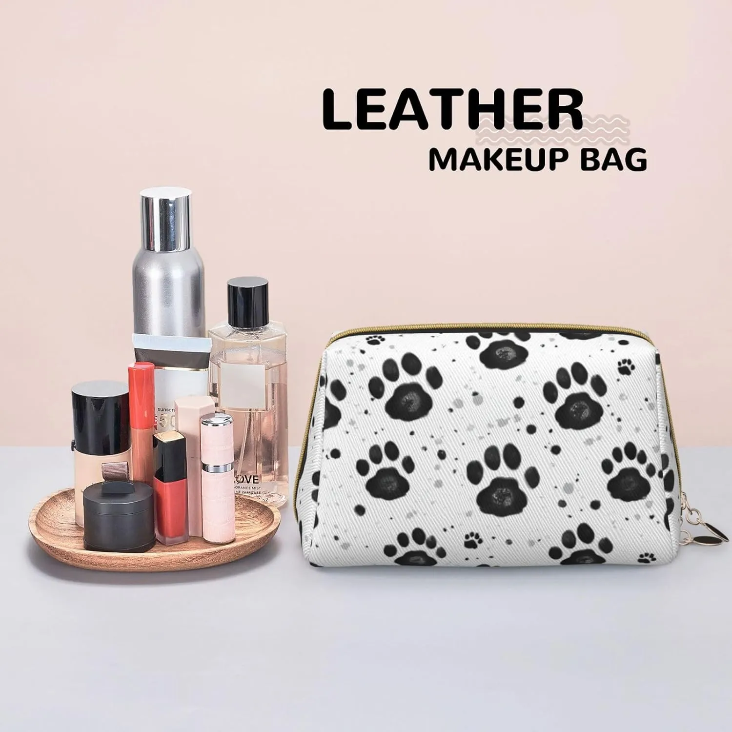 Dog Paw Pattern Toiletry Pouch, Travel-Friendly Makeup Organizer For Makeup Brushes, Lipsticks