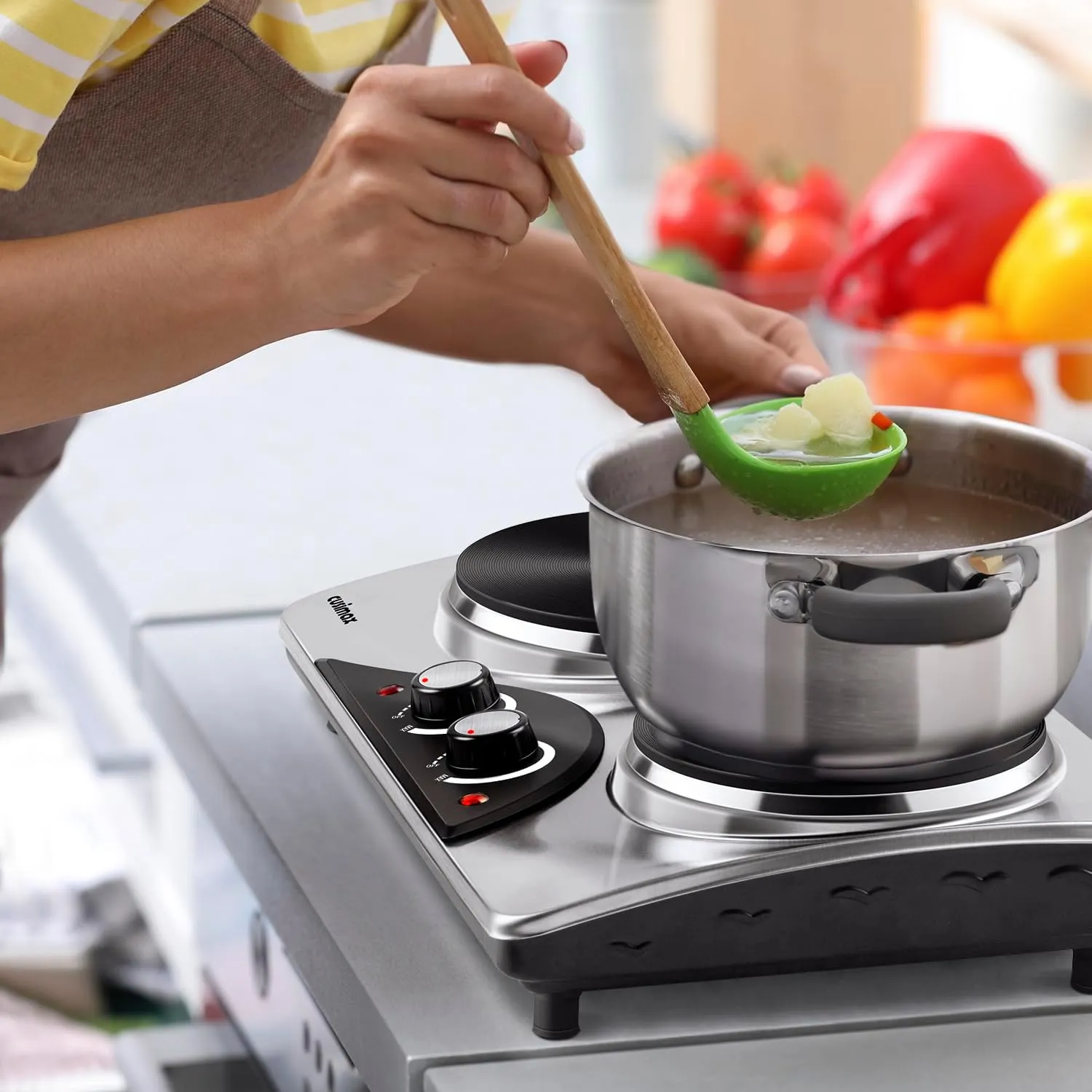 Double Burner, CUSIMAX 1800 Watts Electric Hot Plate for Cooking, Countertop Burner Portable Cast Iron Hot Plates with Dual Adjustable Temperature, Easy to Clean, Sliver