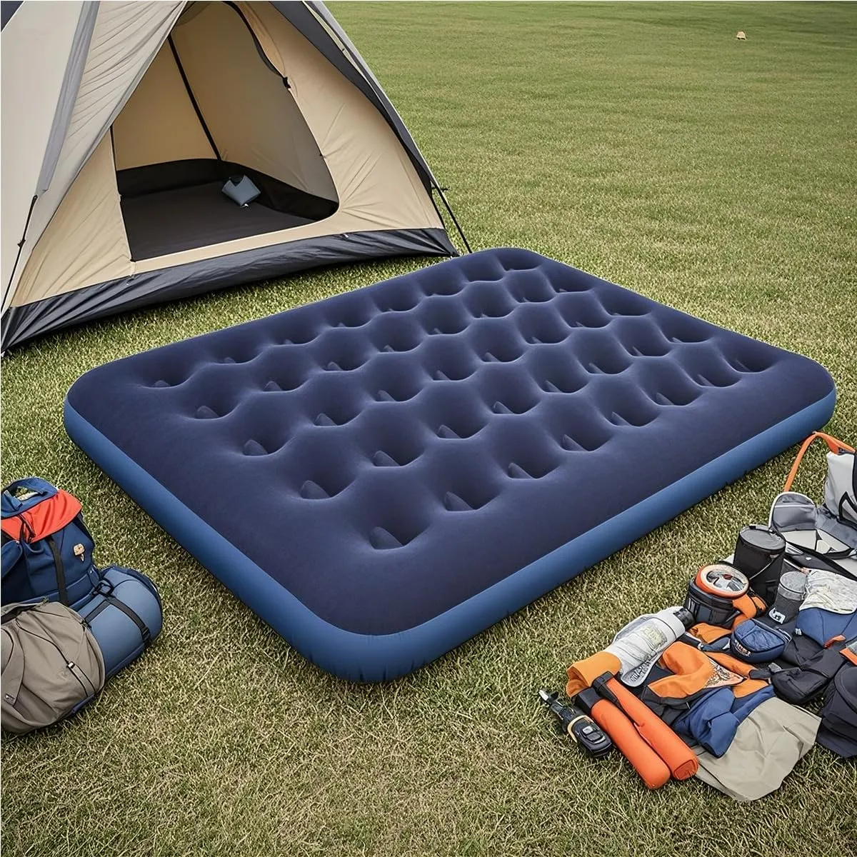 Double Camping Air Mattress Inflatable Air Bed with Flocked Top for Indoor or Outdoor