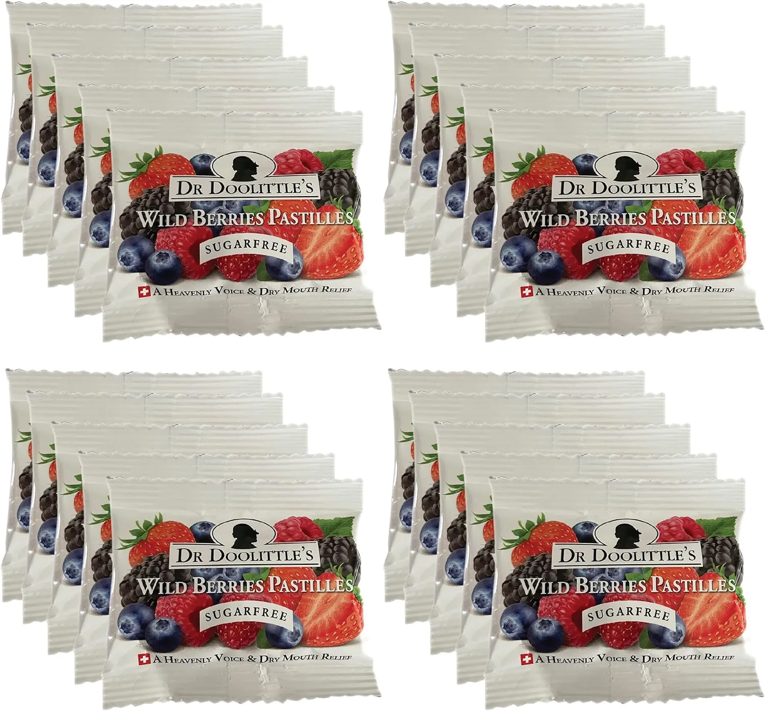 Dr. Doolittle’s Sugar Free Soft Fruit Pastilles for Voice and Throat, Wild Berries Flavor, Travel Size Bag,0.33 ounces approximately 4 Count Package, 20 Pack
