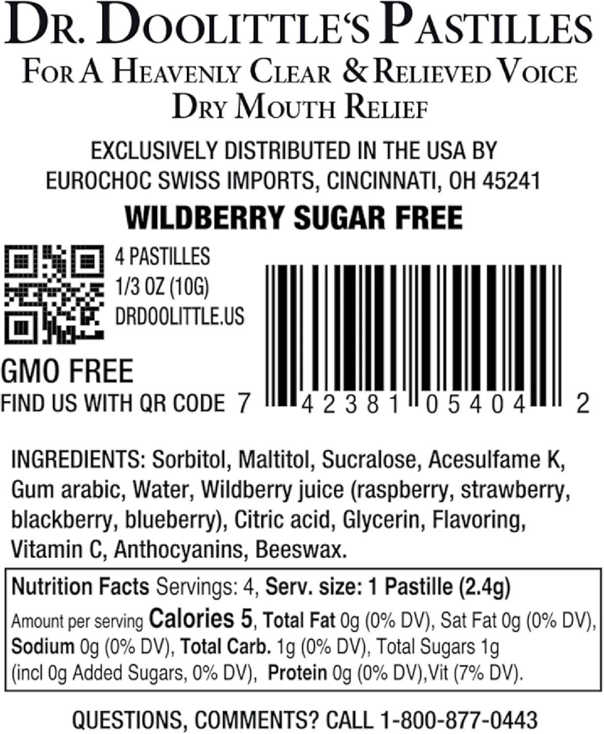 Dr. Doolittle’s Sugar Free Soft Fruit Pastilles for Voice and Throat, Wild Berries Flavor, Travel Size Bag,0.33 ounces approximately 4 Count Package, 20 Pack