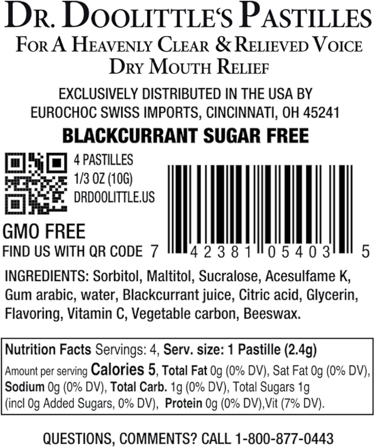 Dr Sugar Free Soft Fruit Pastilles for Voice and Throat, Blackcurrant Flavor, Travel Size Bag, Approximately 4 Count Package, 20 Pack