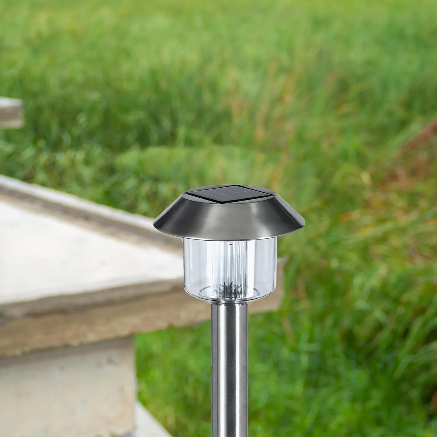 Dusk Till Dawn Stainless Steel Solar Powered Outdoor Garden LED lantern, pk4
