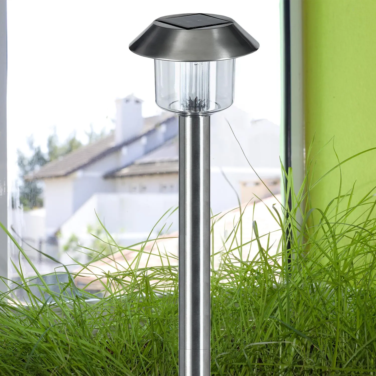 Dusk Till Dawn Stainless Steel Solar Powered Outdoor Garden LED lantern, pk4