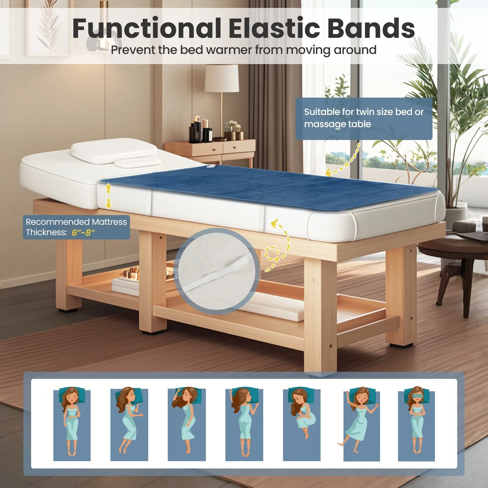 Electric Heated Mattress Pad with 5 Heating Levels and Overheat Protection-Blue