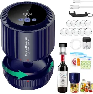Electric Mason Jar Vacuum Sealer Kit,3 in 1 Automatic Jar Vacuum Sealer for Mason Jars,One Button Start Easy to Operate,for Wide Mouth and Regular Mouth of Mason Jars for Food Storage
