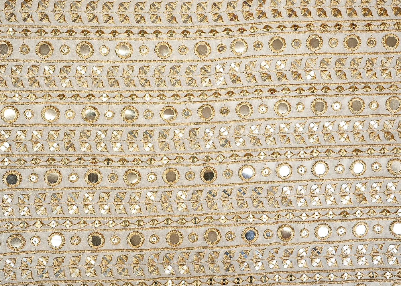 Elegance Georgette Fabric with All-Over Golden Threadwork and Faux Mirror