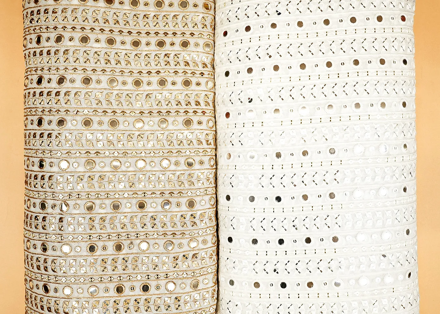 Elegance Georgette Fabric with All-Over Golden Threadwork and Faux Mirror