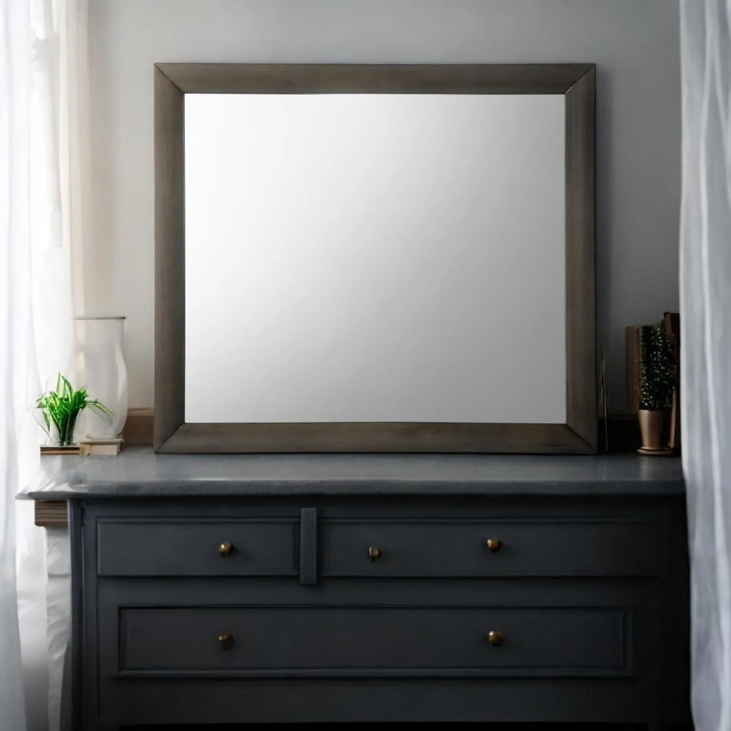 Elegant Gray Oak Finish Mirror for Contemporary Rooms, Sleek Design, Non-Beveled Edge, 43 x 40 Inches