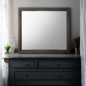 Elegant Gray Oak Finish Mirror for Contemporary Rooms, Sleek Design, Non-Beveled Edge, 43 x 40 Inches